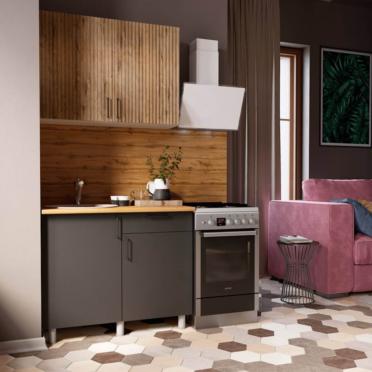 "Кантри Готовое решение" 1,0 м белый/дуб канадский/карбон вулкан