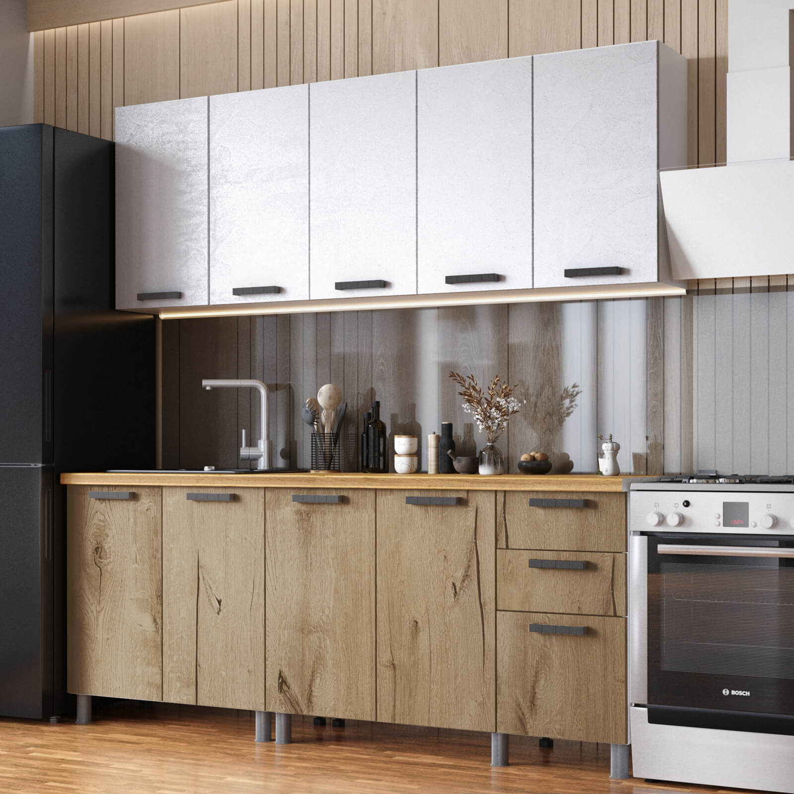 "Григгс Готовое решение" 2,0 м белый/камень светлый/дуб канадский