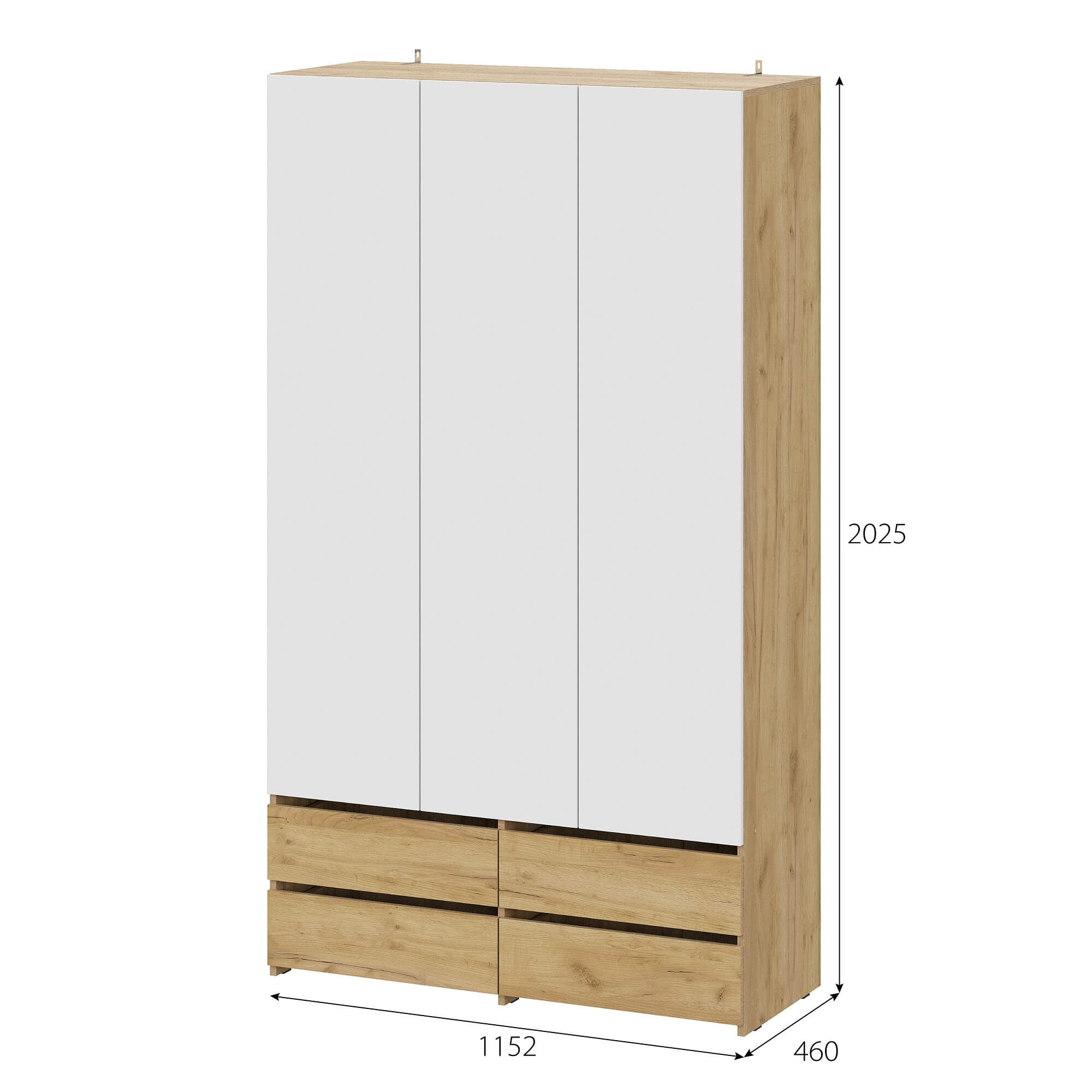 МС "Абрау" Шкаф трехстворчатый (с ящиками) Дуб Золотой/Белый