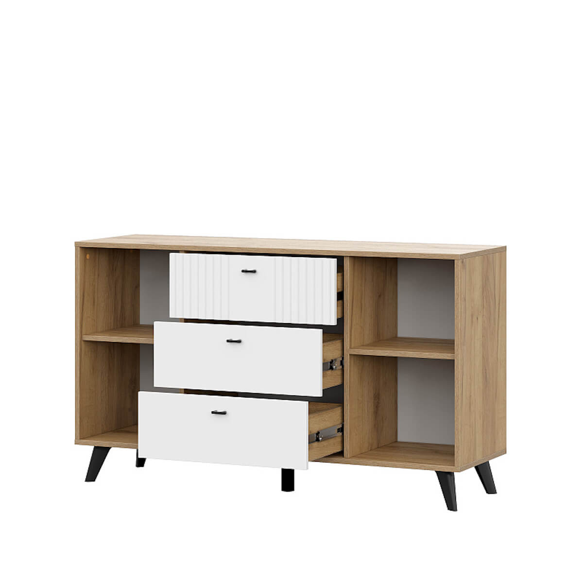 МС "Милан" Комод 3 ящика двухстворчатый Дуб Золотой/Белый матовый