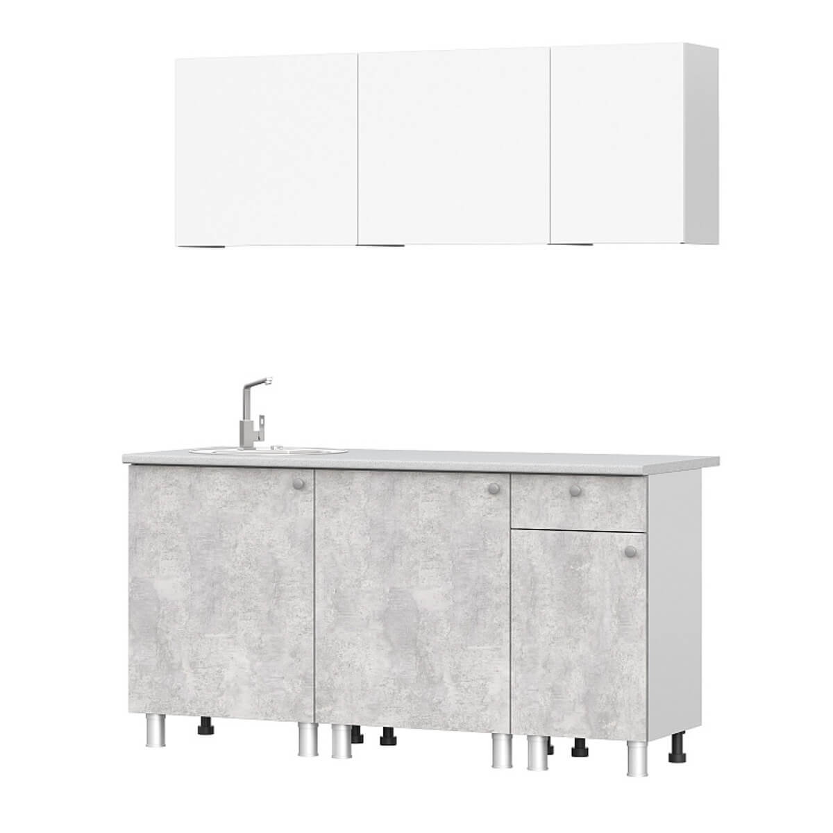 Кухонный гарнитур "КГ - 1(1600)" белый/белый/цемент светлый/антарес