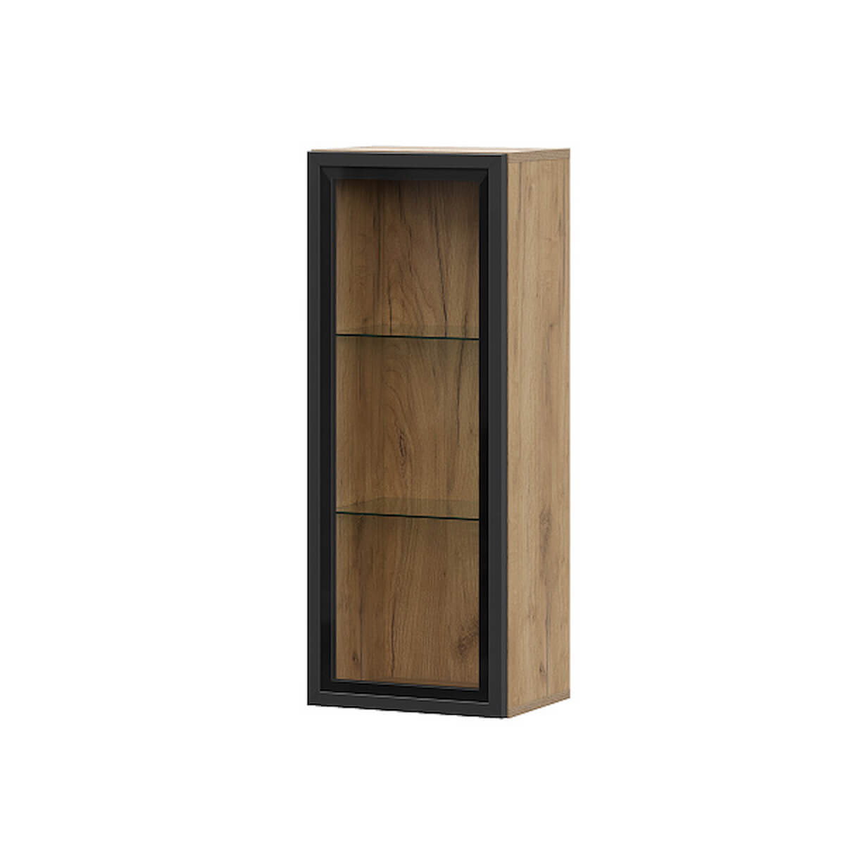 МС "Милан" Шкаф навесной (со стеклом) Дуб Золотой/Черный