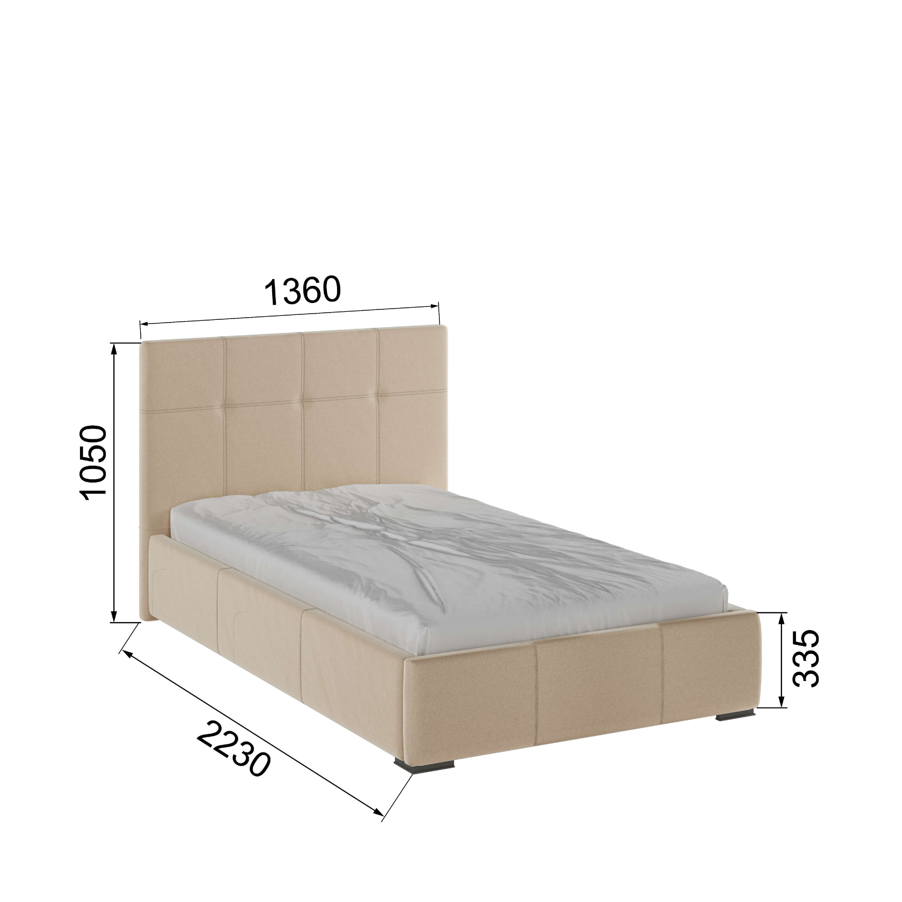 Корпус Рио интерьерной кровати (1,2м) бежевый квадрат