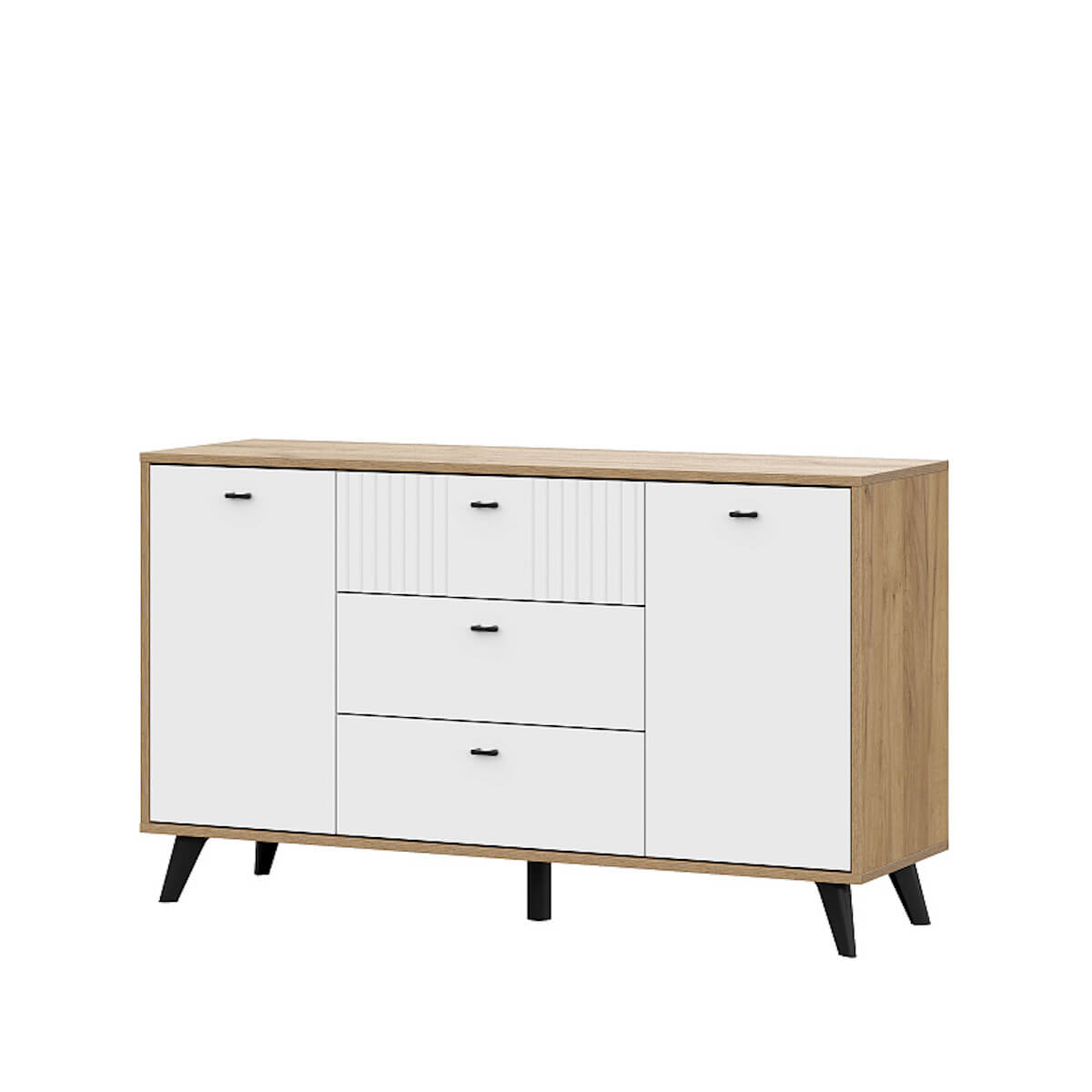 МС "Милан" Комод 3 ящика двухстворчатый Дуб Золотой/Белый матовый