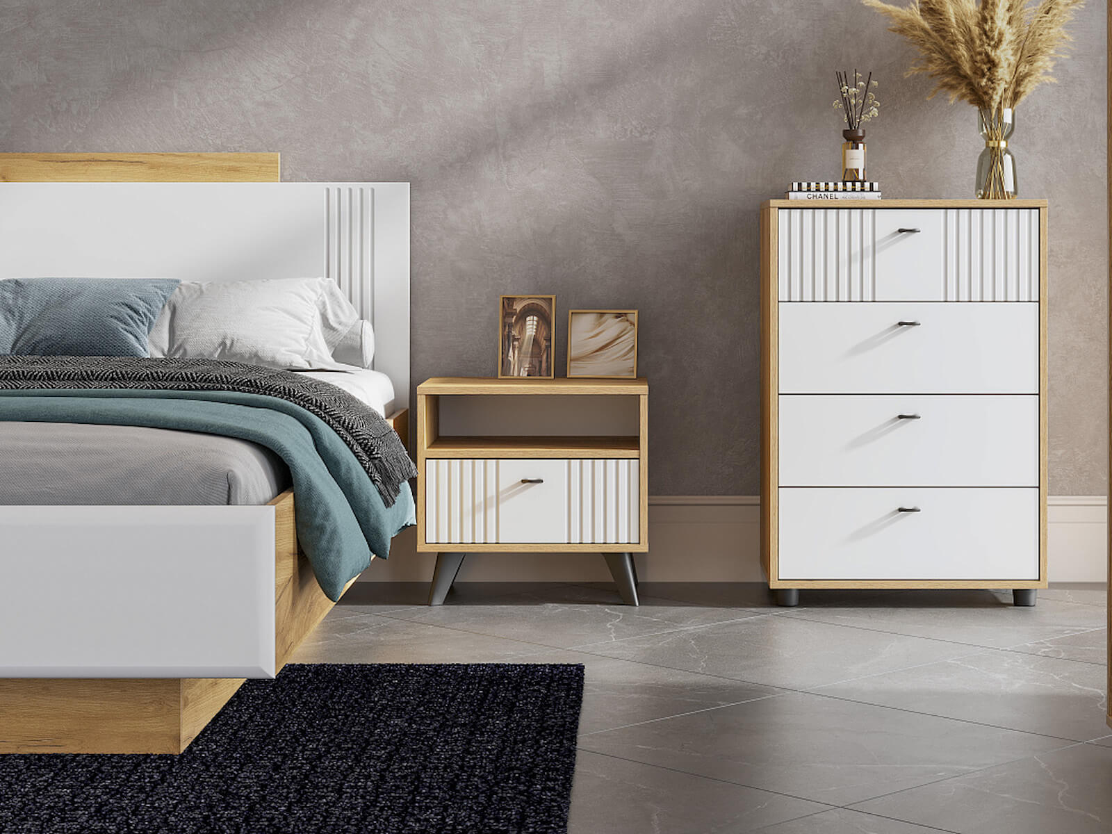 МС "Милан" Тумба прикроватная Дуб Золотой/Белый Матовый