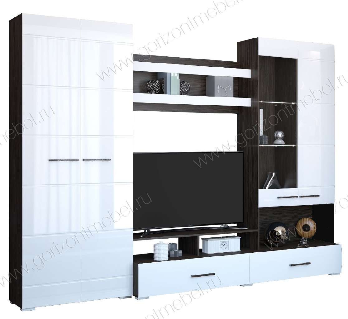 Гостиная Ненси 1 дуб венге/белый глянец