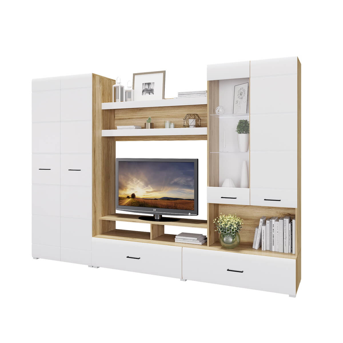 Гостиная Ненси 1 крафт золотой/белый глянец