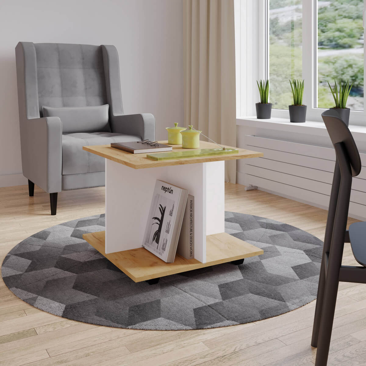 Журнальный стол Консул-10 белый/дуб крафт золотой