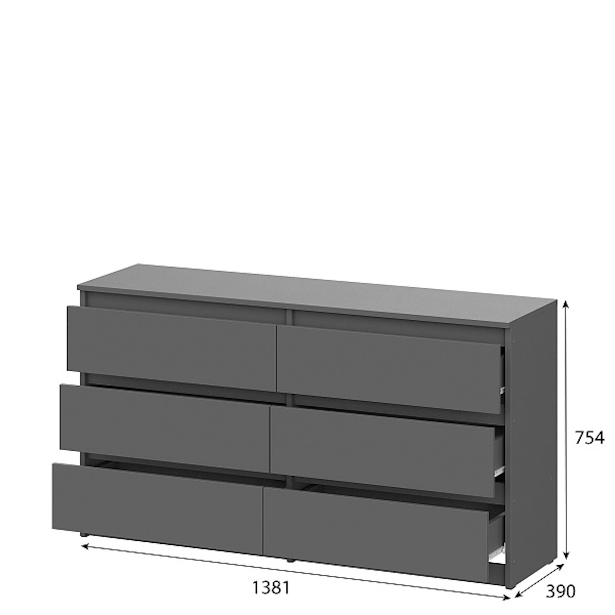 МС "Денвер" Комод с ящиками (1,38м) (серия 2) Графит серый
