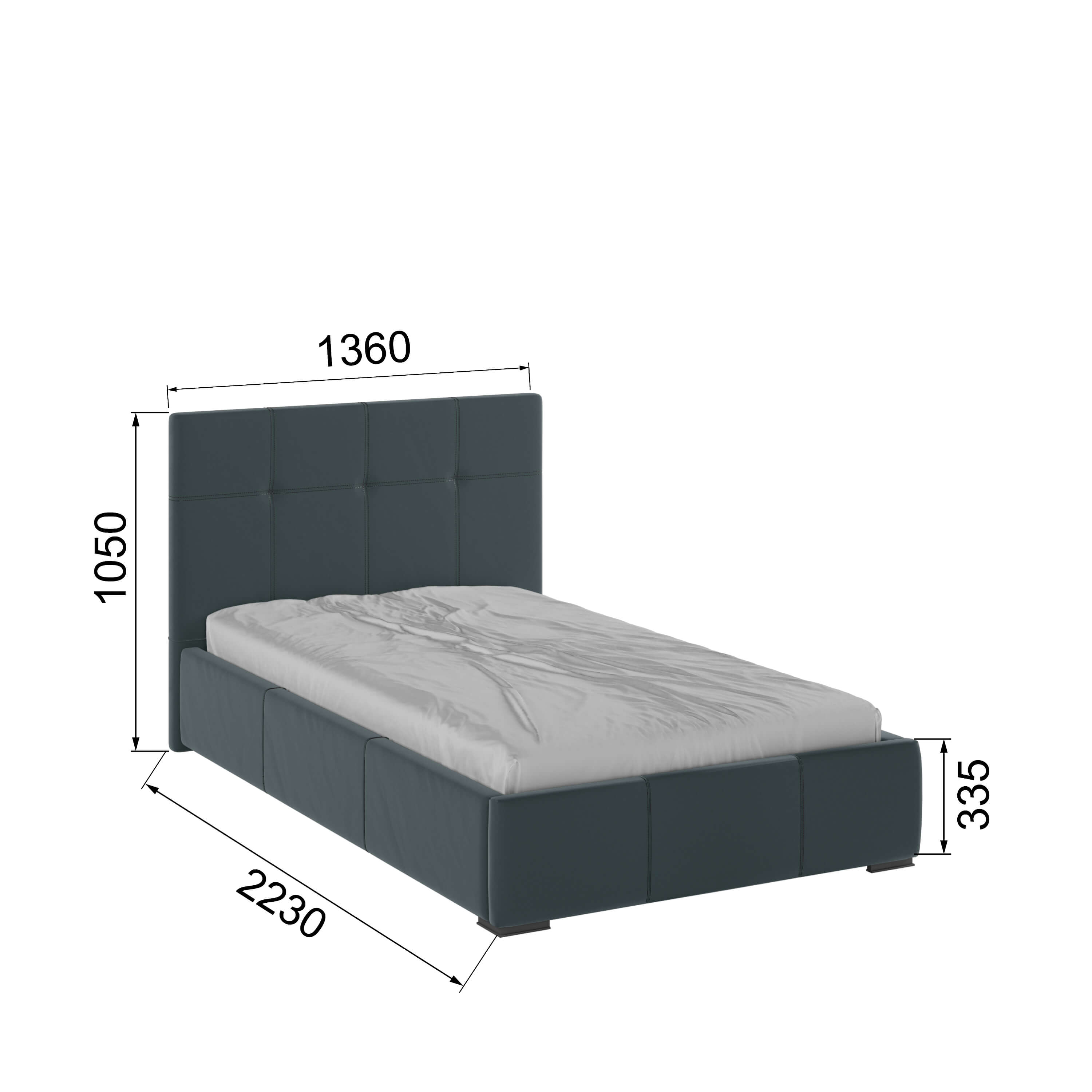 Корпус Рио интерьерной кровати (1,2м) серый квадрат