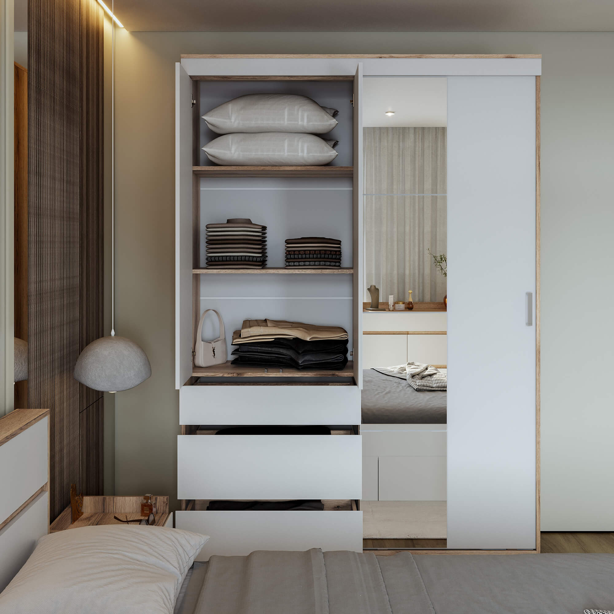 МС "Брауни" Шкаф-купе (1,5м) Дуб Делано/Белый