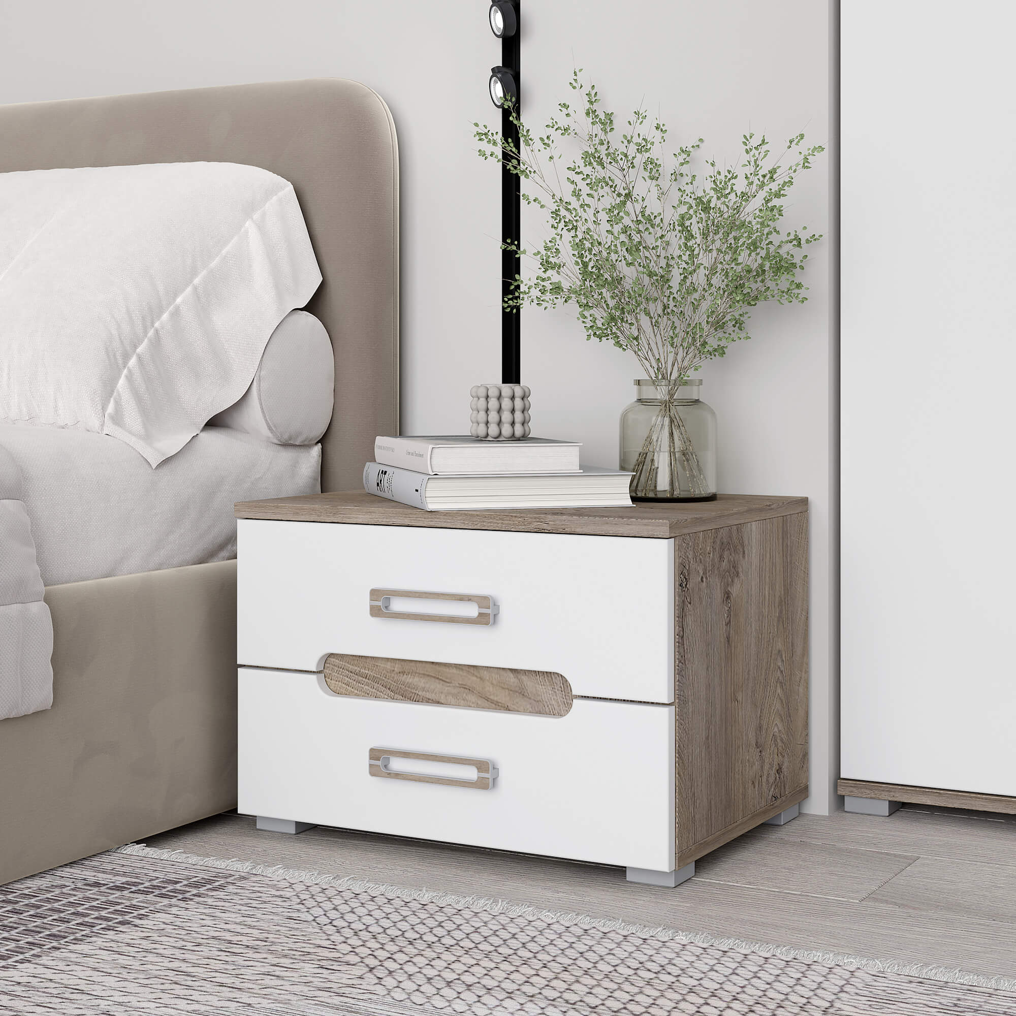 "Вегас" Тумбочка МДФ (Дуб эндгрейн - белый эмалит)