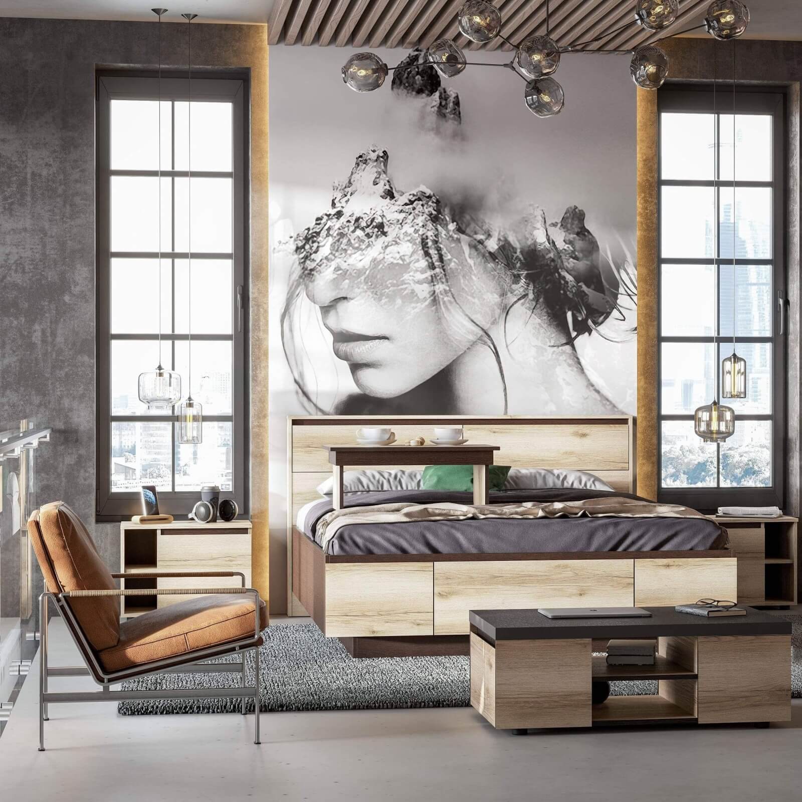 МС "Берген" Кровать двойная (1,6х2,0) (Дуб венге/Дуб делано) серия 3 