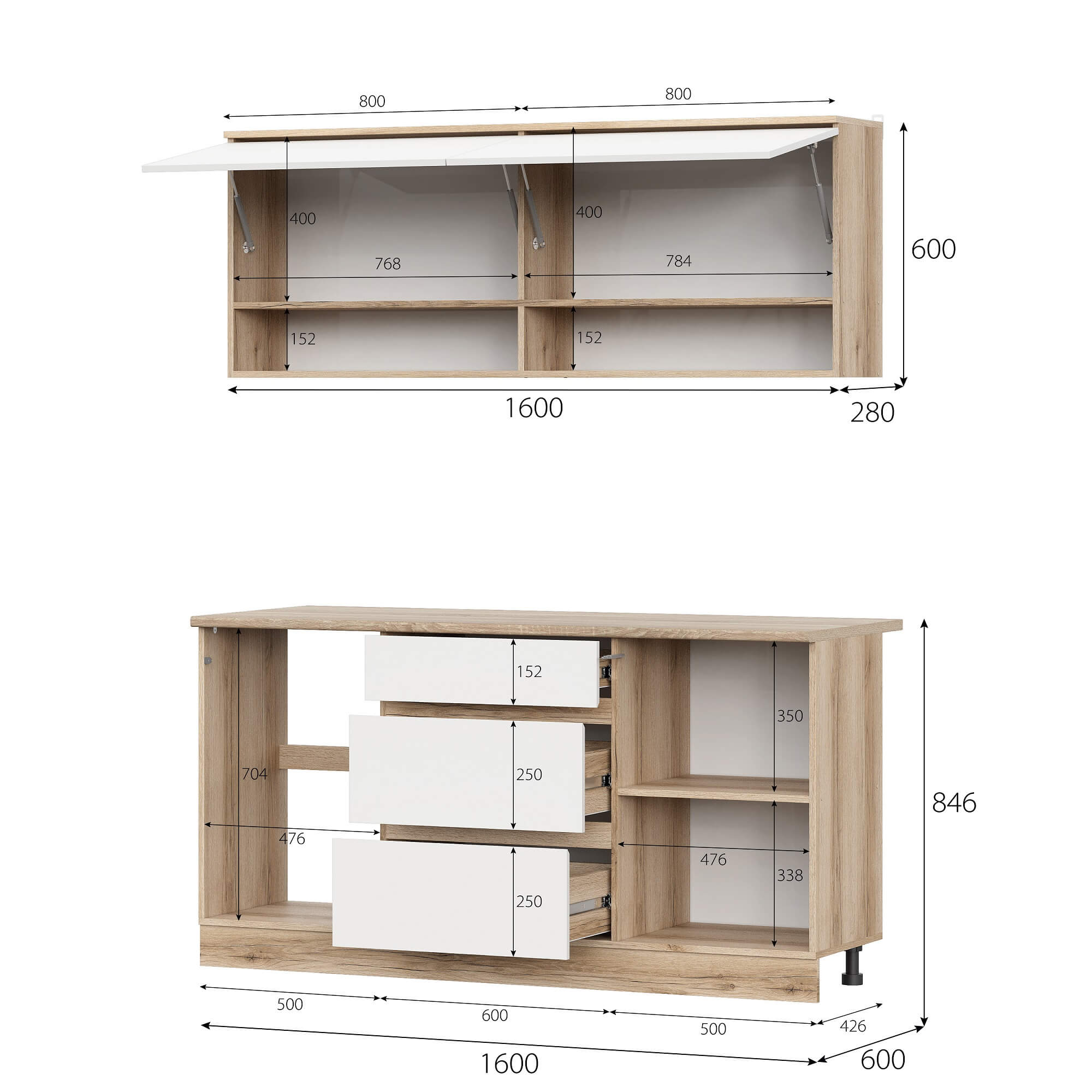 КГ "Брауни" 1,6м Дуб Делано/Белый
