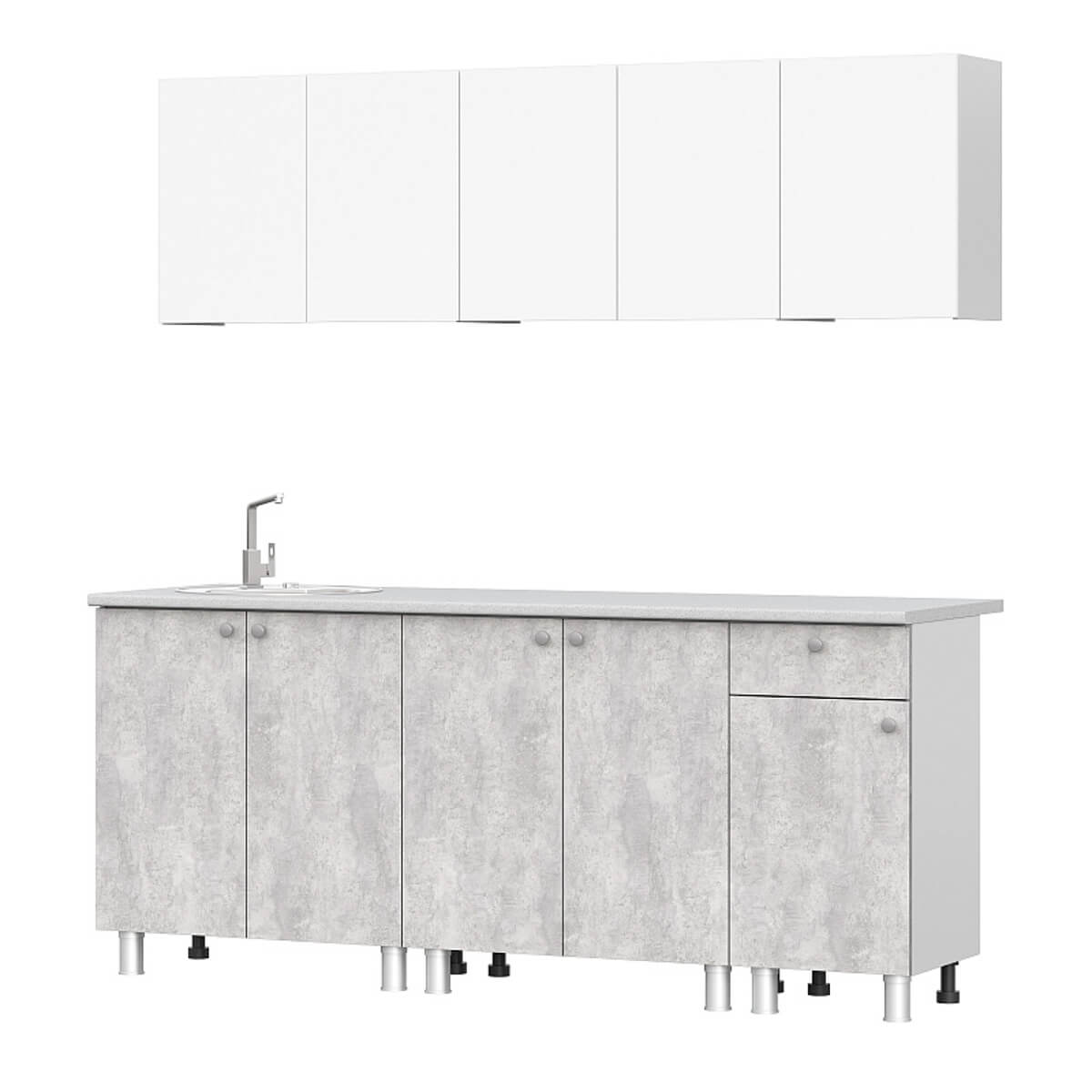 Кухонный гарнитур "КГ - 1(2000)" Белый/Белый/Цемент светлый/Антарес