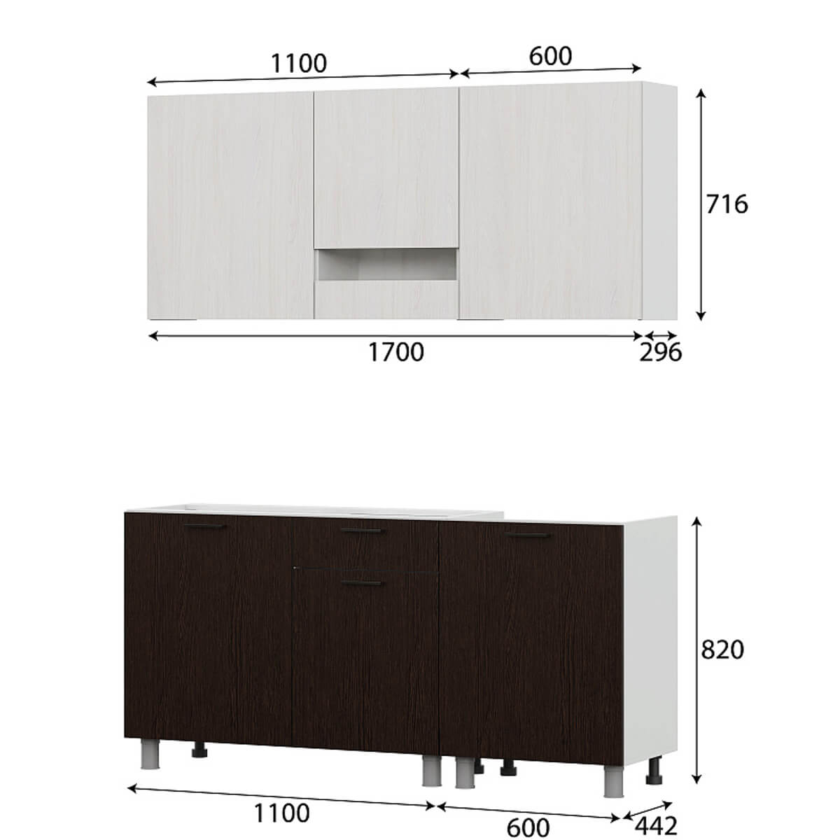 Кухонный гарнитур "Розалия" Ясень Анкор светлый/Дуб Венге (без столешницы)