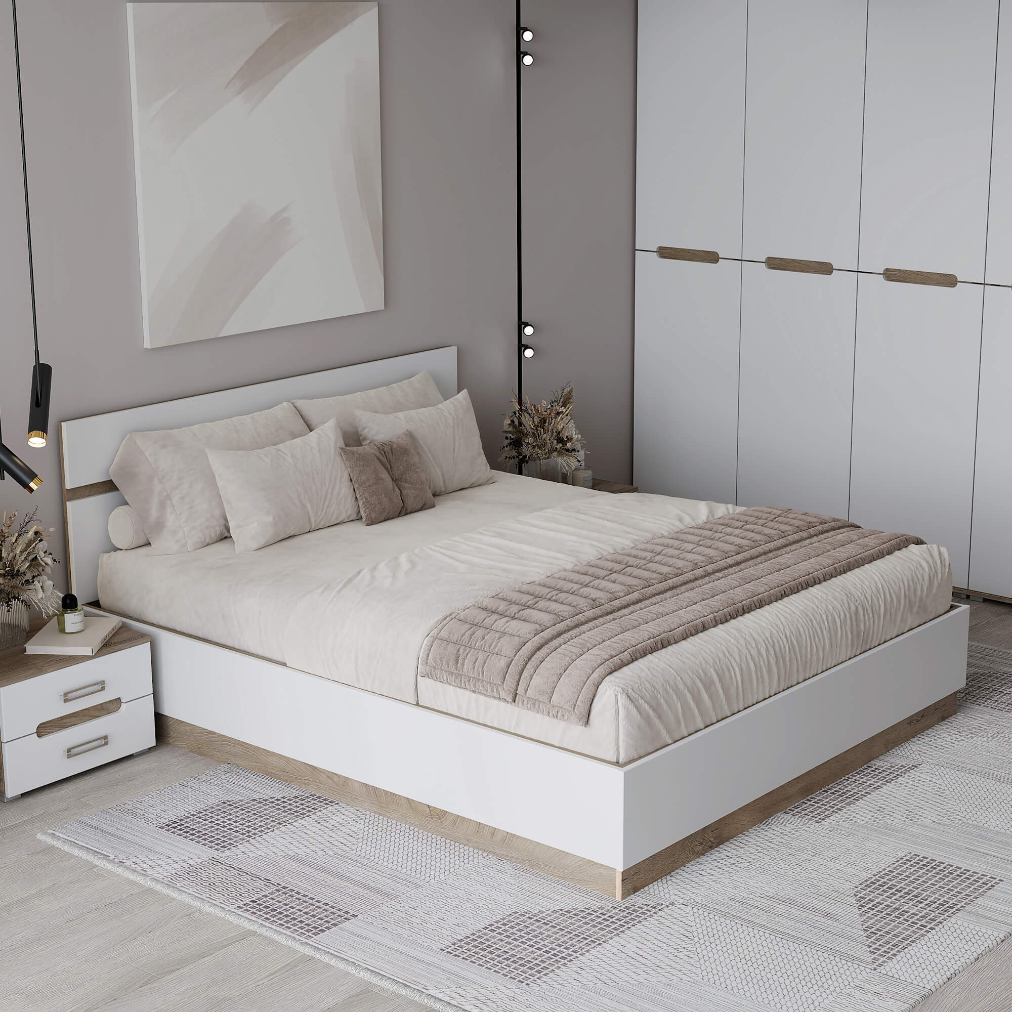 "Вегас" Кровать 1,6м. МДФ (Дуб эндгрейн - белый эмалит)