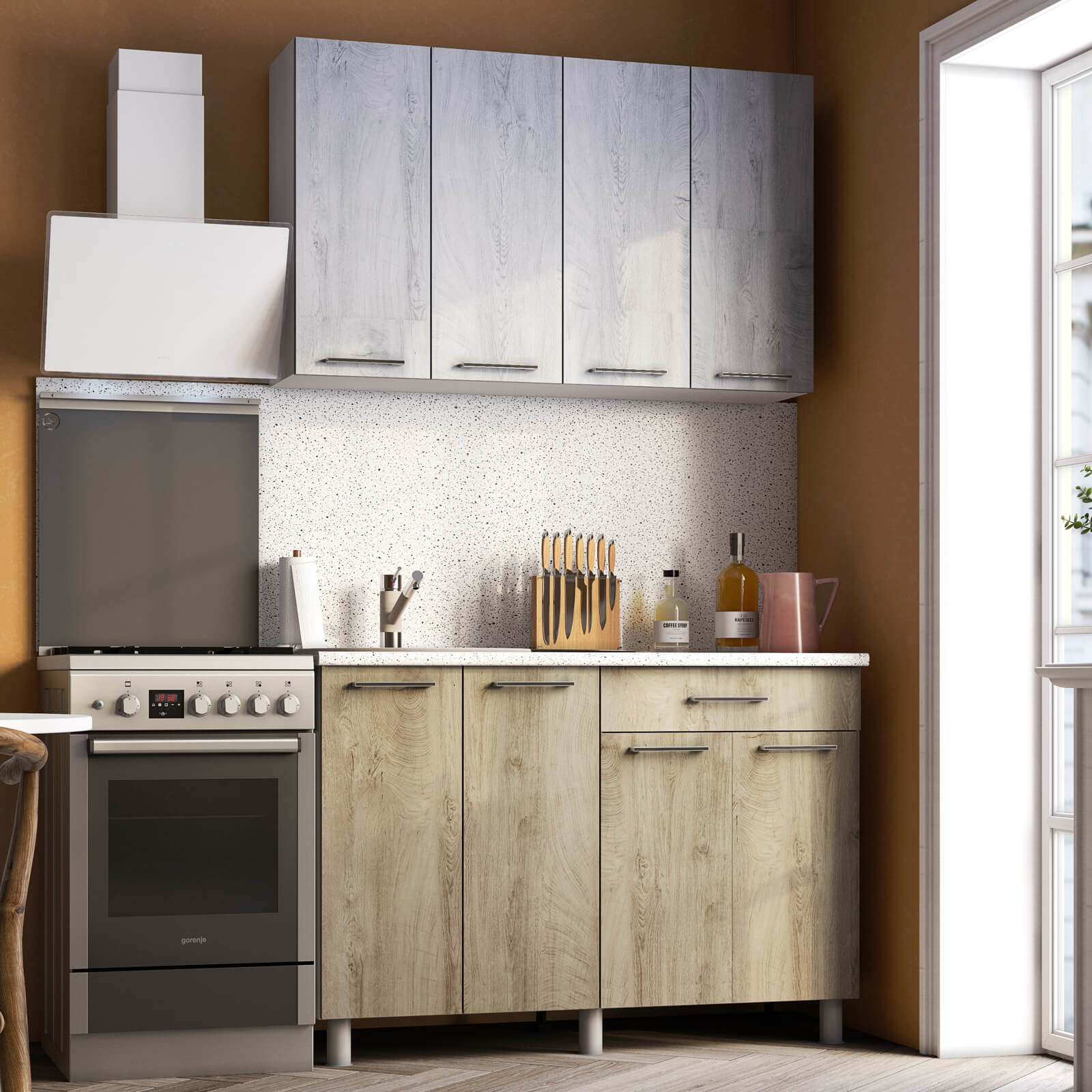 "Палермо Готовое решение" 1,2 м белый/дуб остин серый/дуб остин бежевый