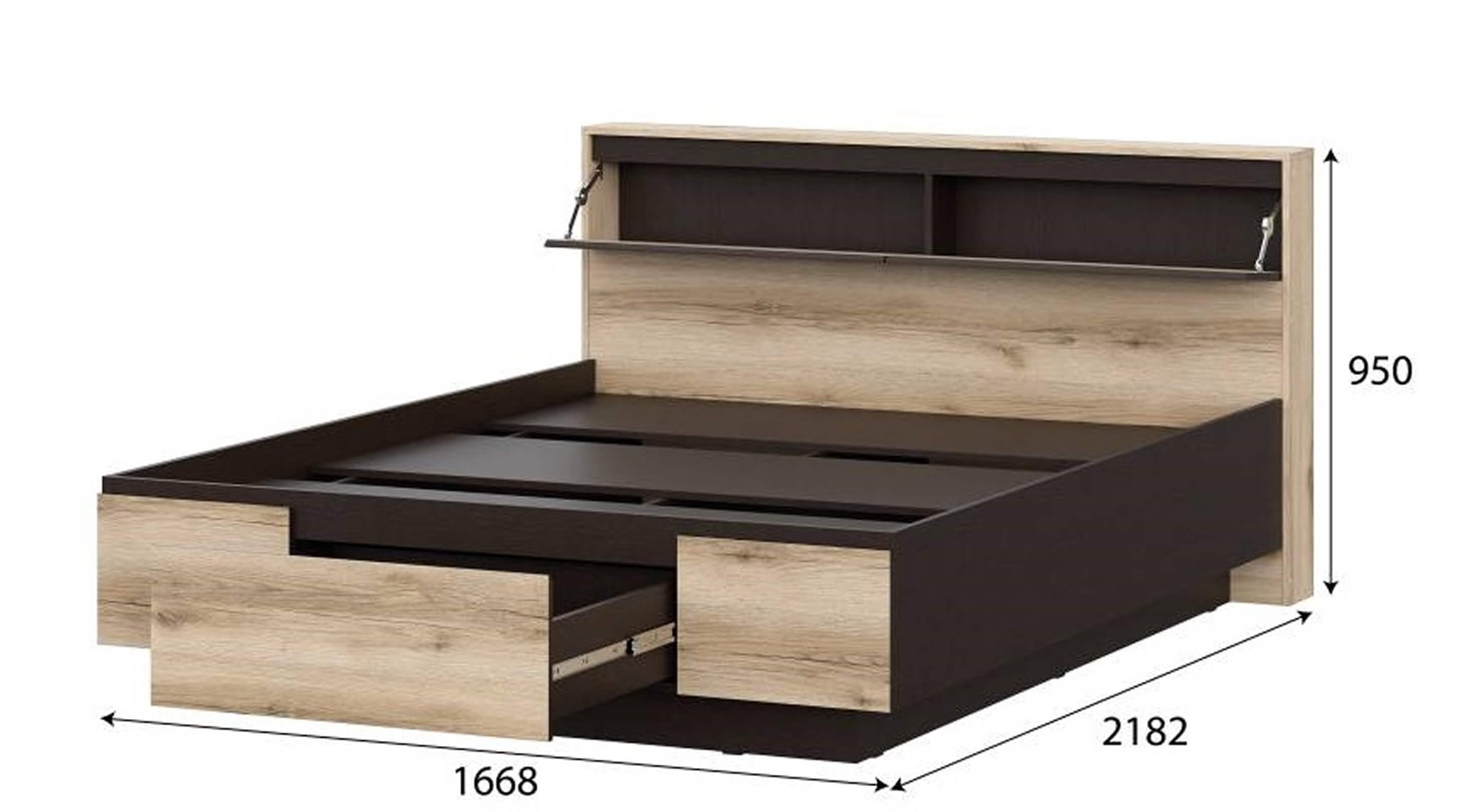 МС "Берген" Кровать двойная (1,6х2,0) (Дуб венге/Дуб делано) серия 3 