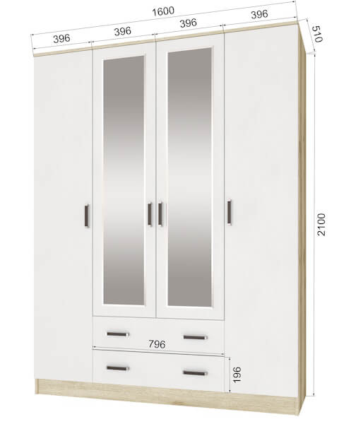 Шкаф "Лагуна" 1,6м с зеркалом
