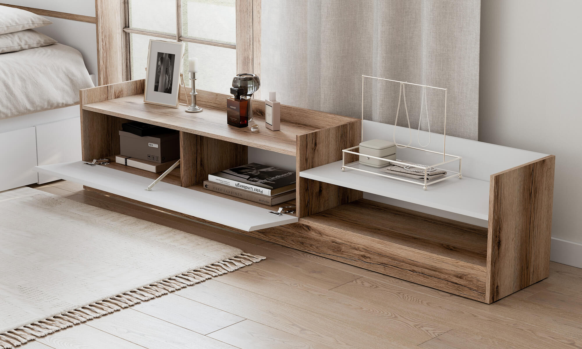 МС "Брауни" Тумба для телевидеоаппаратуры Дуб Делано/Белый