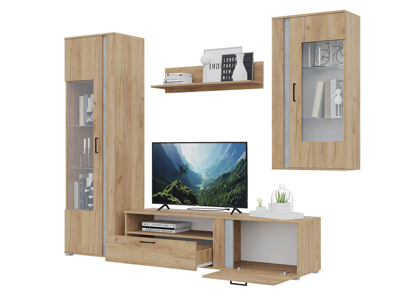 Гостиная Омега крафт золотой/бетон