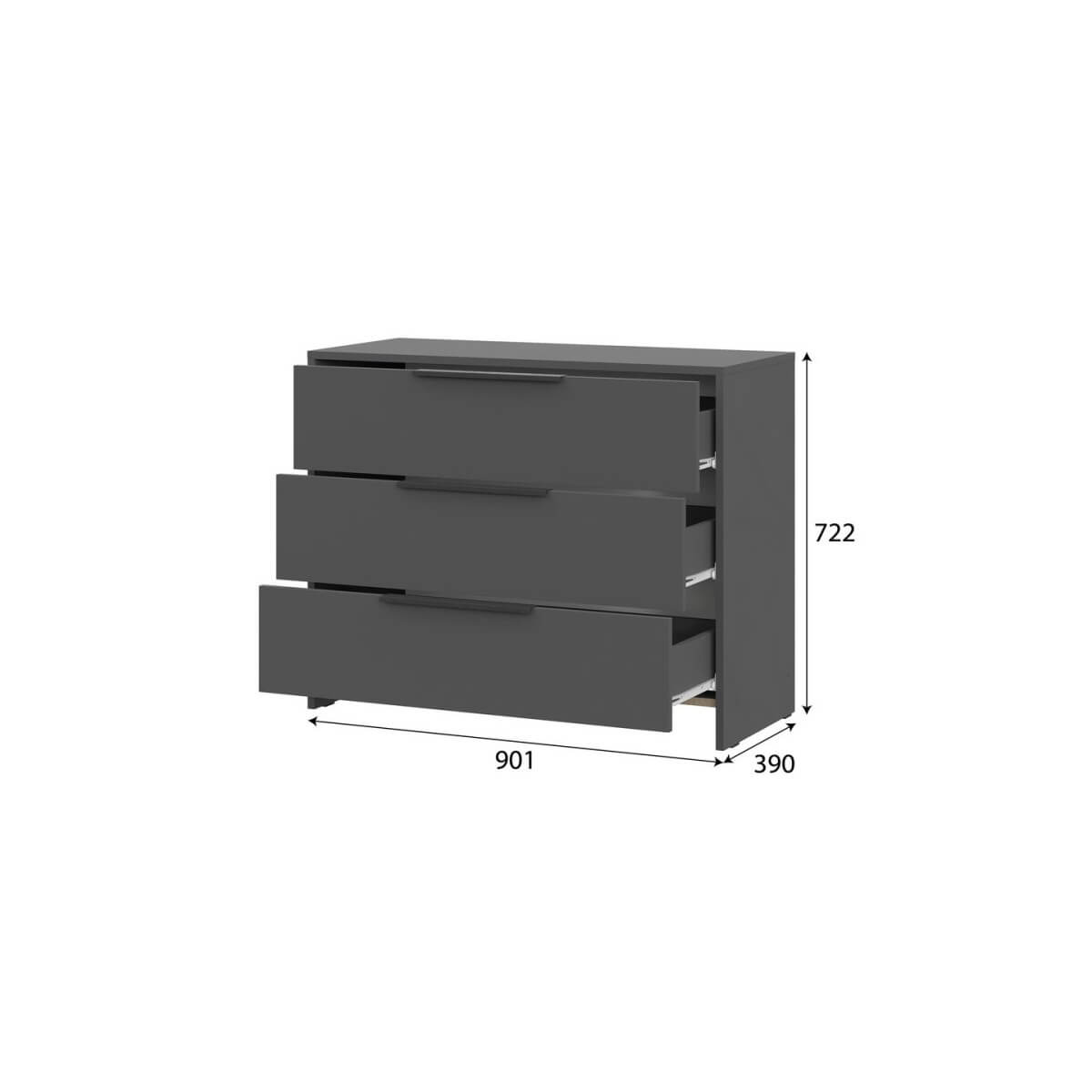 МС "Камелия 1" Комод 3 ящика (Серия 2) Графит серый
