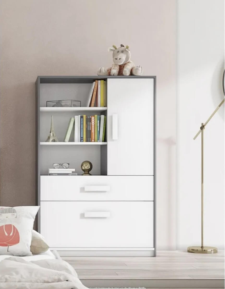 Спальня Кэнди Шкаф книжный КШ-2 графит/белый/белый