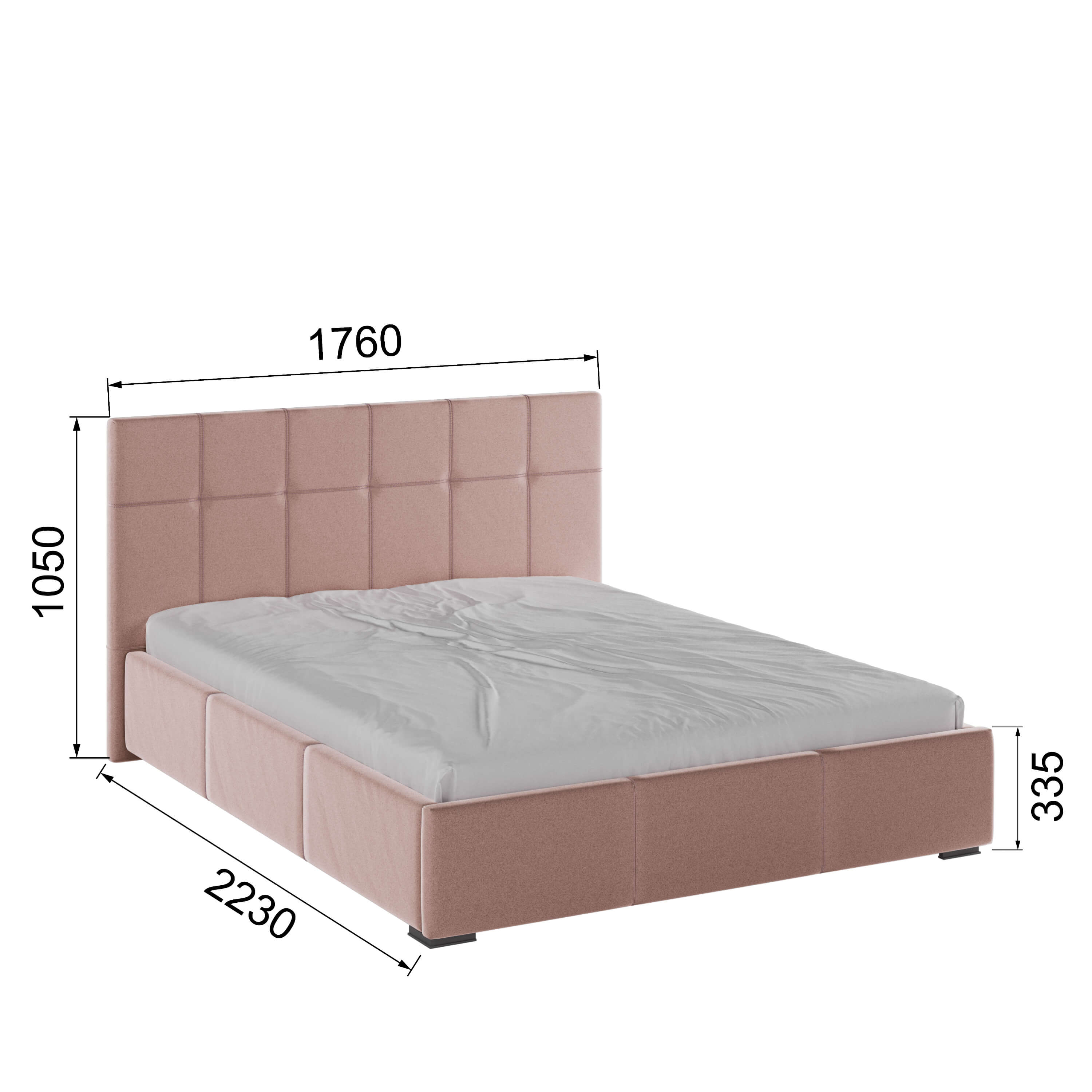 Корпус Рио интерьерной кровати (1,6м) пыльная роза квадрат